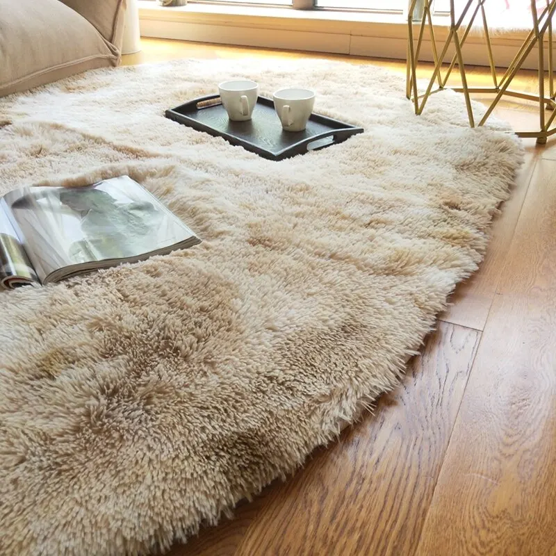 Large Size Oval Plush Rug Fluffy Home Decor Bedside Thick Tie Dye Rug Living Room Bedroom Rug