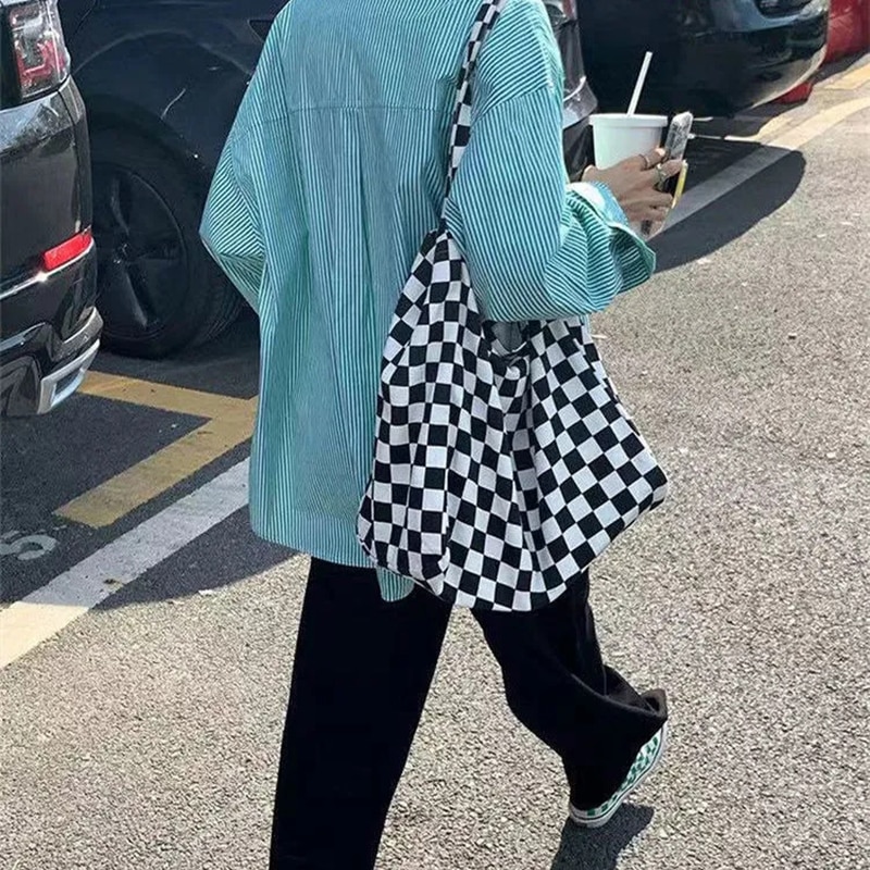 Large Stylish Checkered Tote Bag