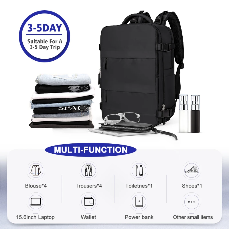 Large Travel Backpack Airline Flight Approved Waterproof Laptop Backpack Anti Theft Carry on Backpack Hiking Backpack
