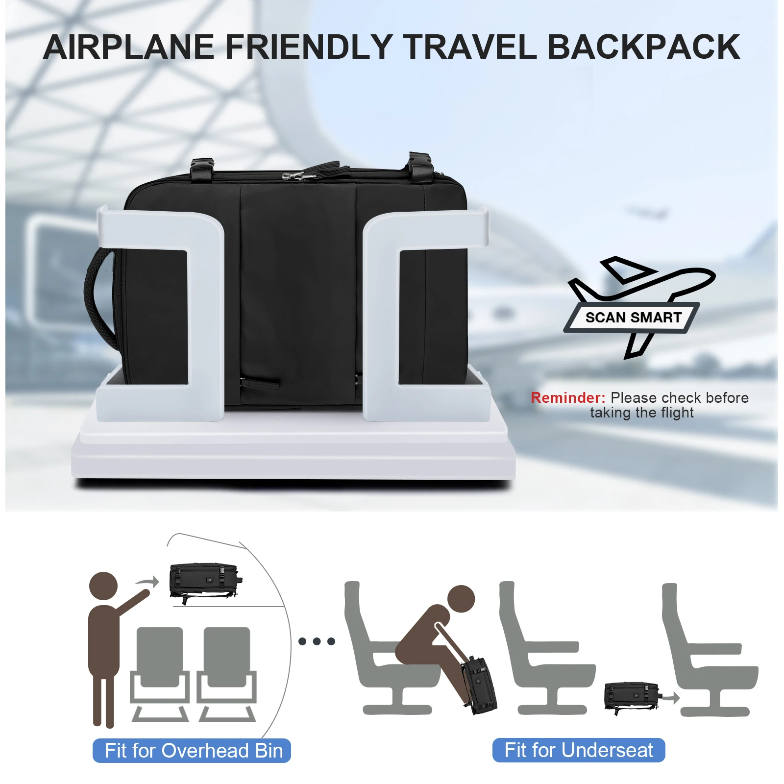 Large Travel Backpack Airline Flight Approved Waterproof Laptop Backpack Anti Theft Carry on Backpack Hiking Backpack