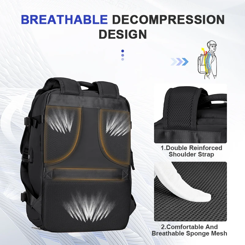 Large Travel Backpack Airline Flight Approved Waterproof Laptop Backpack Anti Theft Carry on Backpack Hiking Backpack