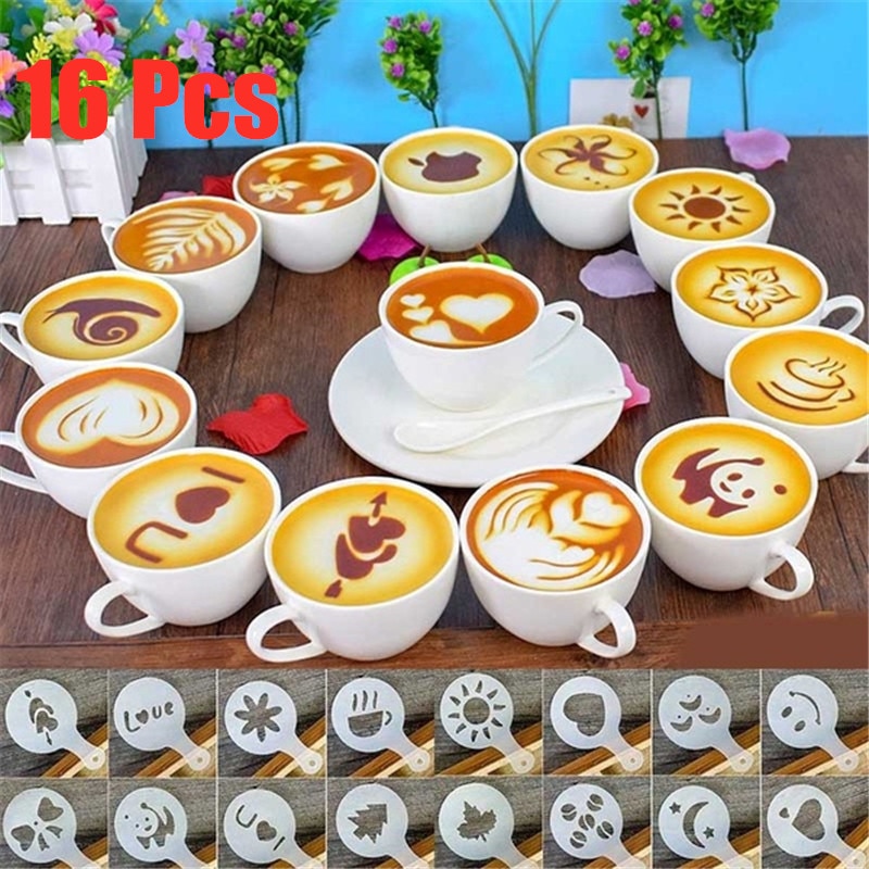 Latte Art Stencils Coffee Dusters (16 Pcs)