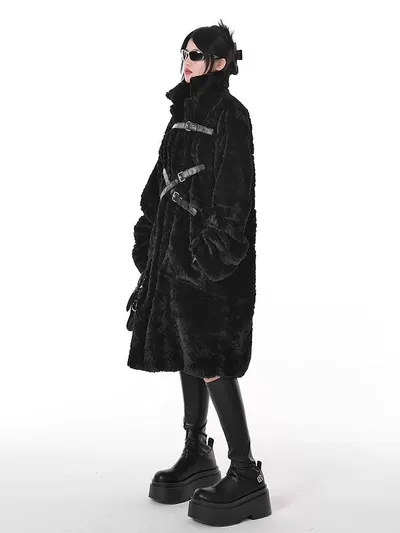 Lautaro Winter Cool Long Loose Casual Soft Thick Warm Black Fuzzy Faux Fur Coat Women Stand Collar Punk Style Fluffy Lautaro Winter Cool Long Loose Casual Soft Thick Warm Black Fuzzy Faux Fur Coat Women Stand Collar Punk Style Fluffy