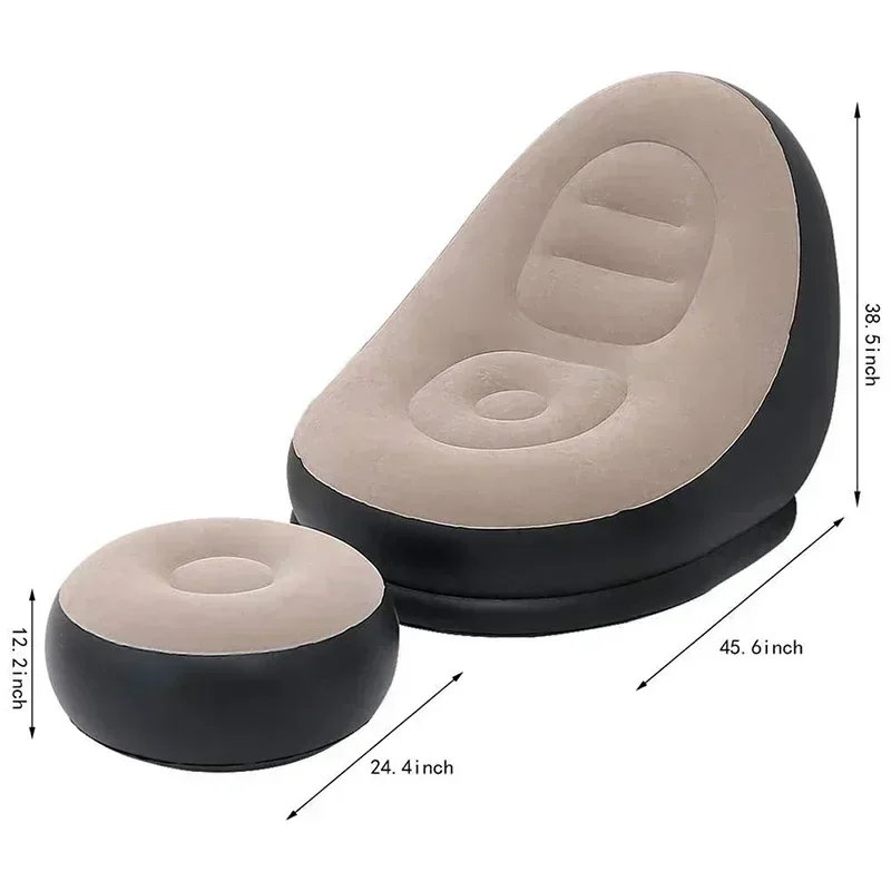 Lazy Couch Sofas Inflatable Foldable Recliner Outdoor Sofa Bed with Stirrups Comfortable Combination Flocked Velvet