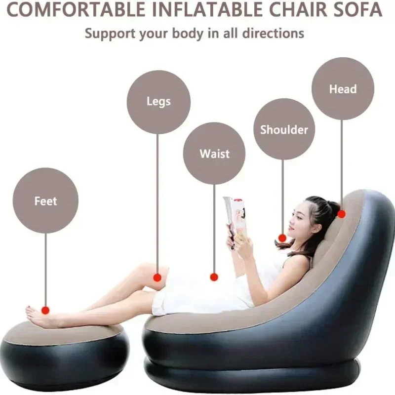Lazy Couch Sofas Inflatable Foldable Recliner Outdoor Sofa Bed with Stirrups Comfortable Combination Flocked Velvet