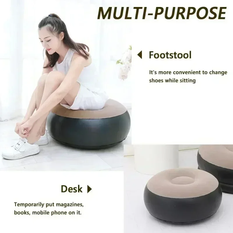 Lazy Couch Sofas Inflatable Foldable Recliner Outdoor Sofa Bed with Stirrups Comfortable Combination Flocked Velvet