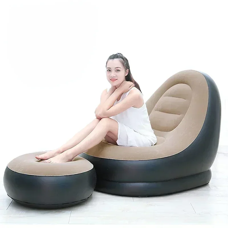 Lazy Couch Sofas Inflatable Foldable Recliner Outdoor Sofa Bed with Stirrups Comfortable Combination Flocked Velvet