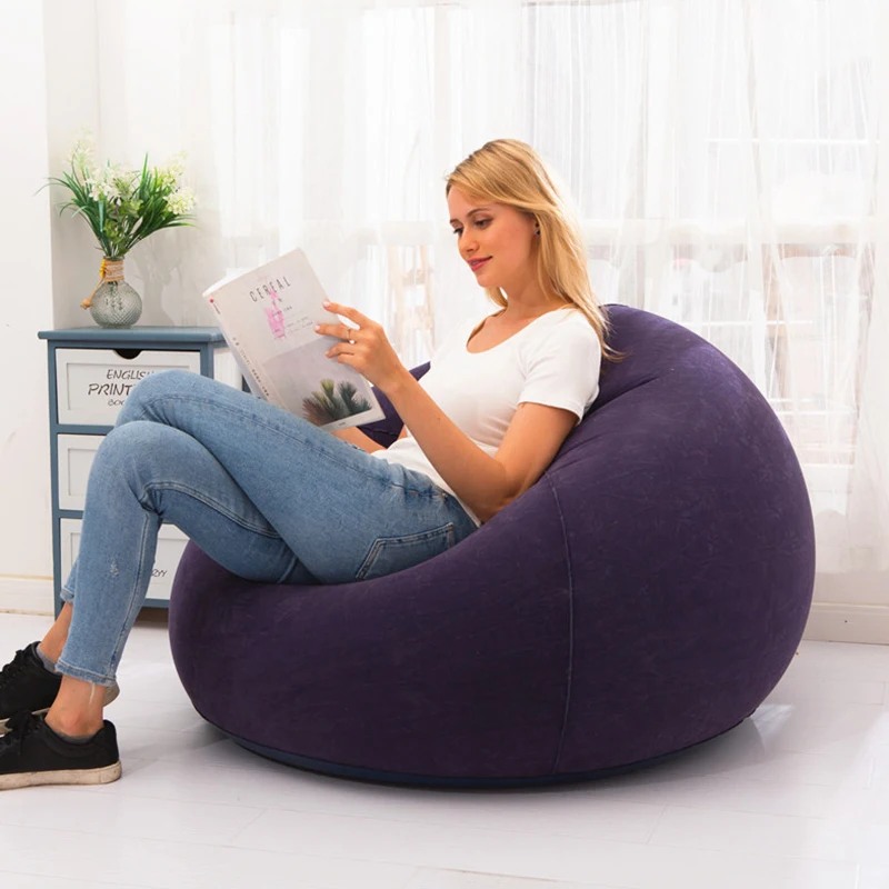 Lazy Inflatable Sofa Large Spherical Sofa Chairs Flocking PVC Lounge Bean Portable Lounger Seat Bag Home Living Room