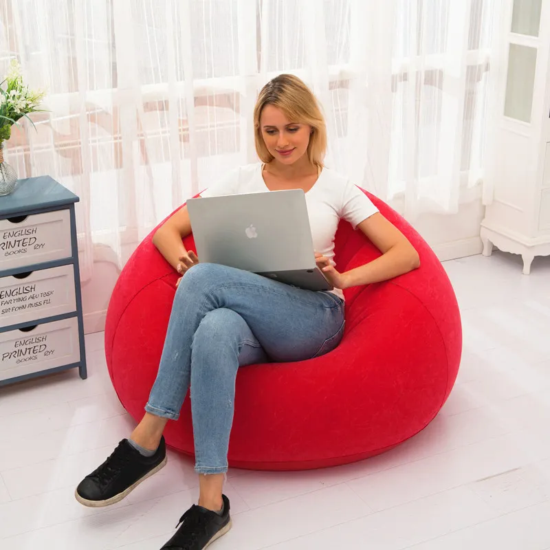 Lazy Inflatable Sofa Large Spherical Sofa Chairs Flocking PVC Lounge Bean Portable Lounger Seat Bag Home Living Room