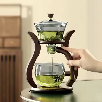 Lazy Kung Fu Glass Tea Set Teapot with 6 Cups Semi Automatic Drip With Infuser Glass Teapot Set Magnetic Switch Teapot