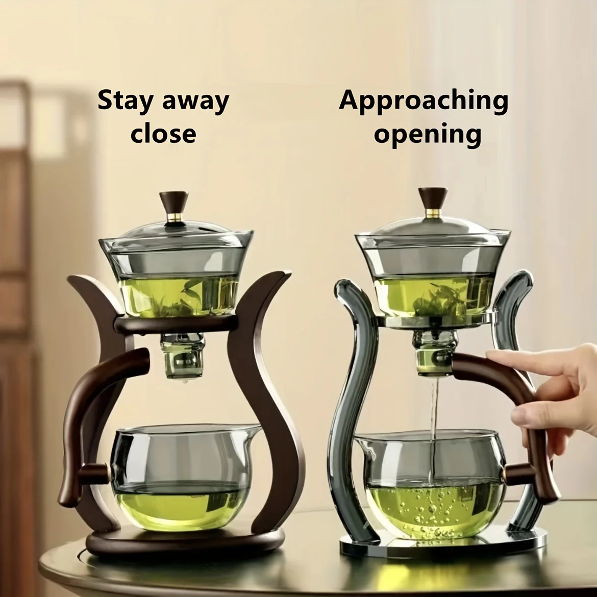 Lazy Kung Fu Glass Tea Set Teapot with 6 Cups Semi Automatic Drip With Infuser Glass Teapot Set Magnetic Switch Teapot