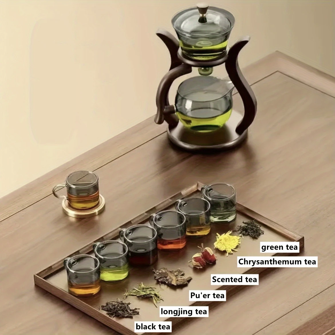 Lazy Kung Fu Glass Tea Set Teapot with 6 Cups Semi Automatic Drip With Infuser Glass Teapot Set Magnetic Switch Teapot