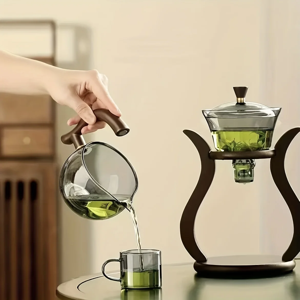 Lazy Kung Fu Glass Tea Set Teapot with 6 Cups Semi Automatic Drip With Infuser Glass Teapot Set Magnetic Switch Teapot