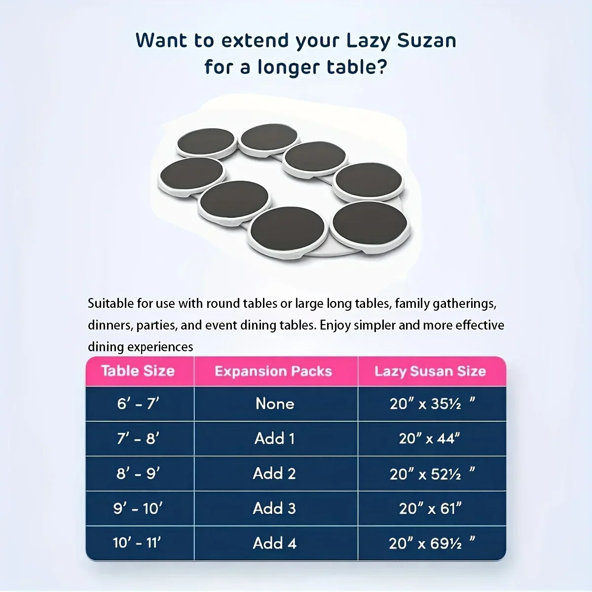 Lazy Susan Turntable Expandable for Rectangular and Oblong Tables Kitchen Dining Tables