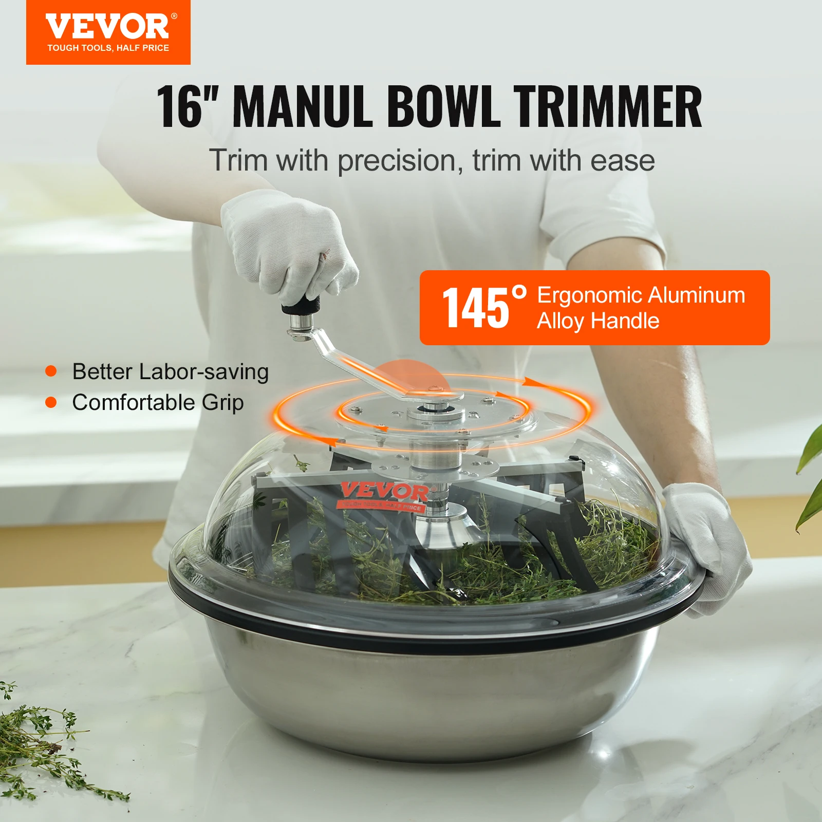 Leaf Bowl Trimmer 16″,19″,24″ Trimmer Bowl Manual Bud Trimmer with Stainless-Steel Blades for Twisted Spin Cut Clear