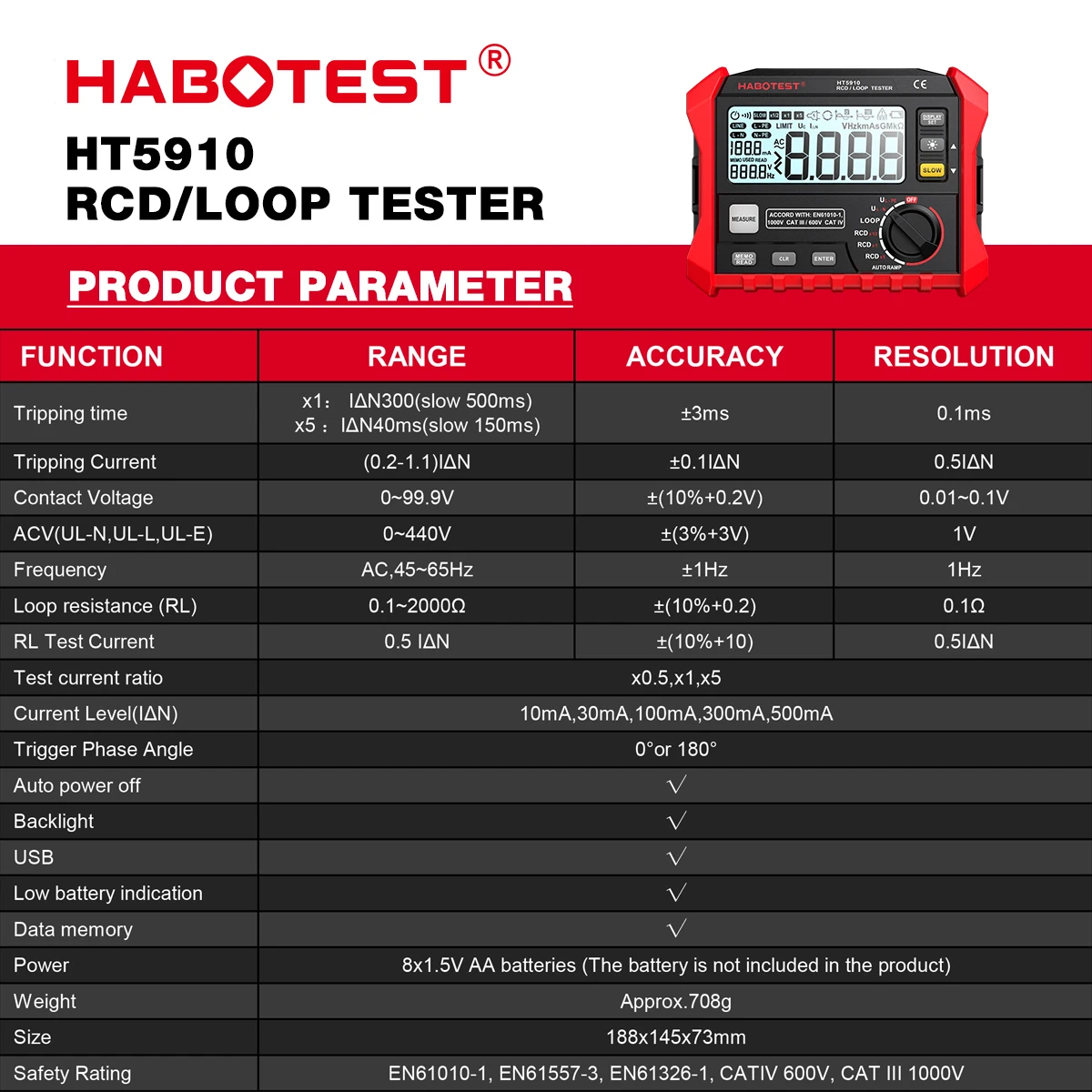 Leakage Switch Tester LCD Digital Resistance Meter RCD/Loop Tester 1000 Data Storage Voltmeter Megohmmeter Leakage Switch Tester LCD Digital Resistance Meter RCD/Loop Tester 1000 Data Storage Voltmeter Megohmmeter