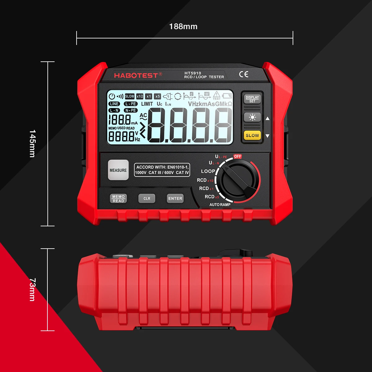 Leakage Switch Tester LCD Digital Resistance Meter RCD/Loop Tester 1000 Data Storage Voltmeter Megohmmeter Leakage Switch Tester LCD Digital Resistance Meter RCD/Loop Tester 1000 Data Storage Voltmeter Megohmmeter