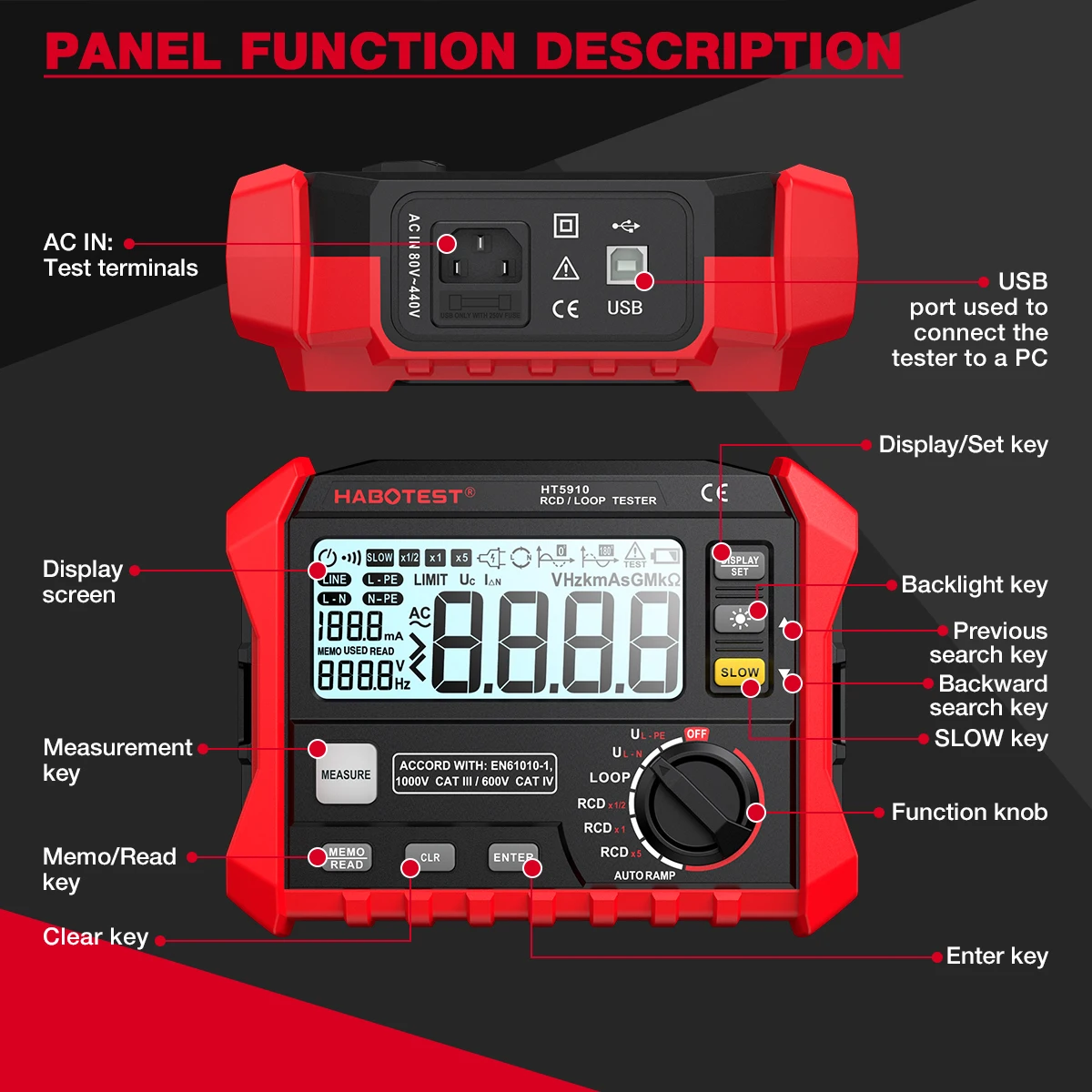 Leakage Switch Tester LCD Digital Resistance Meter RCD/Loop Tester 1000 Data Storage Voltmeter Megohmmeter Leakage Switch Tester LCD Digital Resistance Meter RCD/Loop Tester 1000 Data Storage Voltmeter Megohmmeter