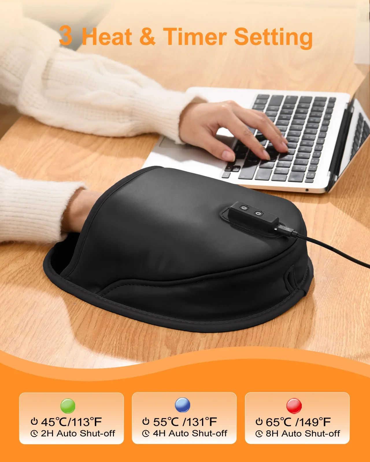 Leather 5V 2A USB Heated Mouse Pad Hand Warmer 3 Heating Modes 3 Timer Adjustable Winter Gift for Office Home PC User