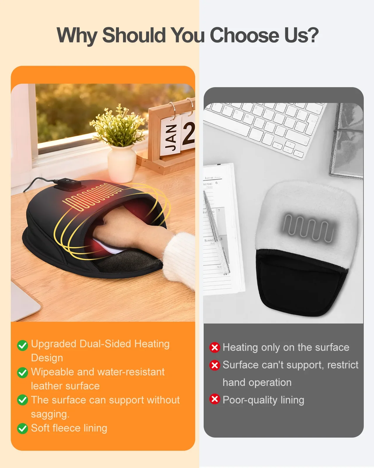 Leather 5V 2A USB Heated Mouse Pad Hand Warmer 3 Heating Modes 3 Timer Adjustable Winter Gift for Office Home PC User