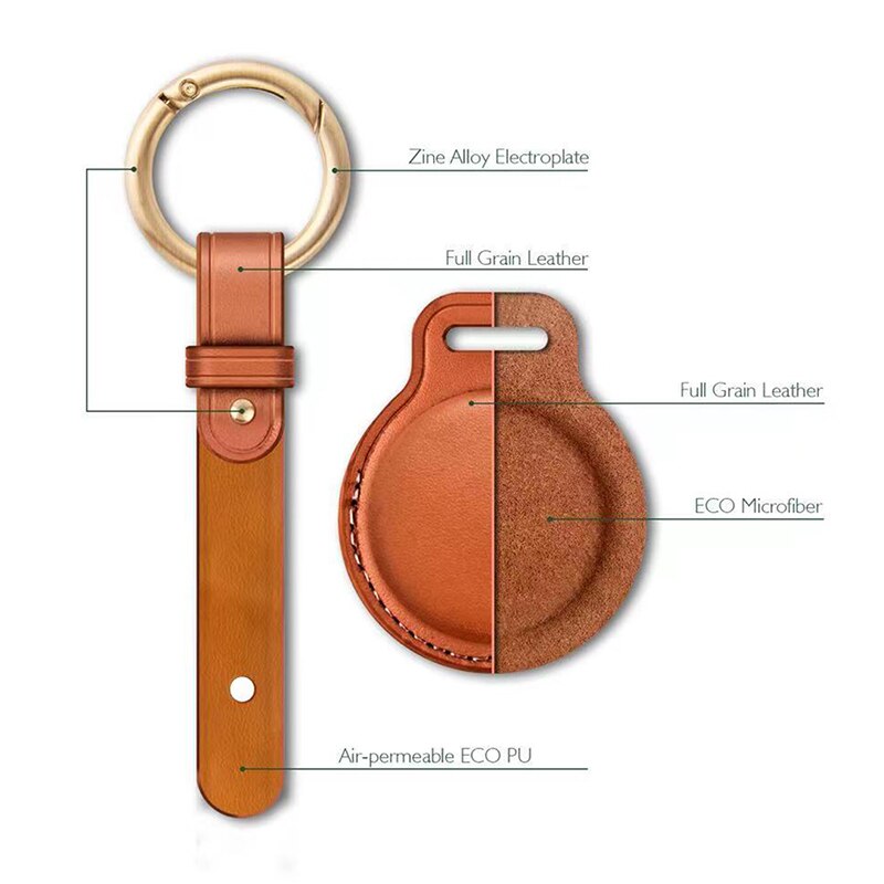 Leather Air Tag Key Ring Protective Cover