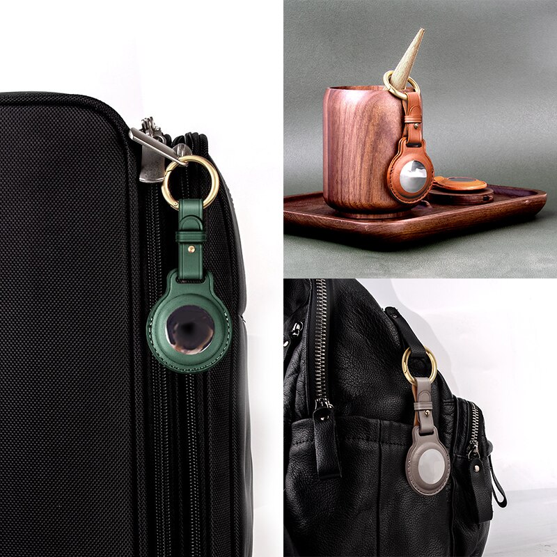 Leather Air Tag Key Ring Protective Cover