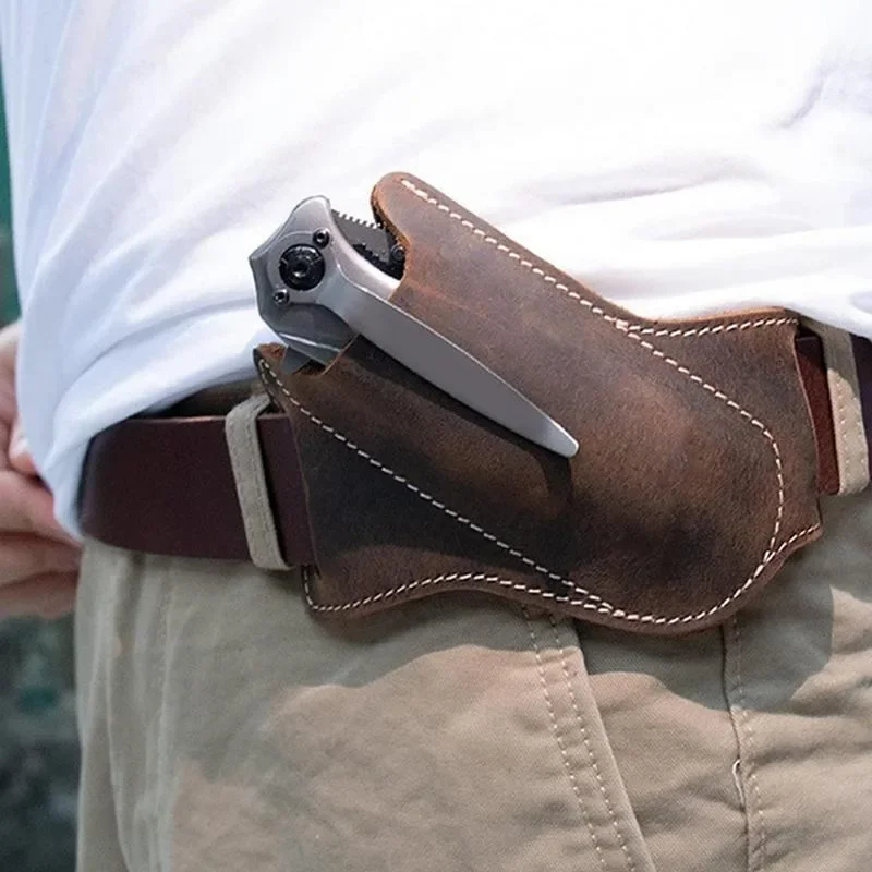 Leather Anti-scratch Storage Sheath Folding Flick Knife Waist Belt Clip Holder Pocket Knives Pack Tools for Camping