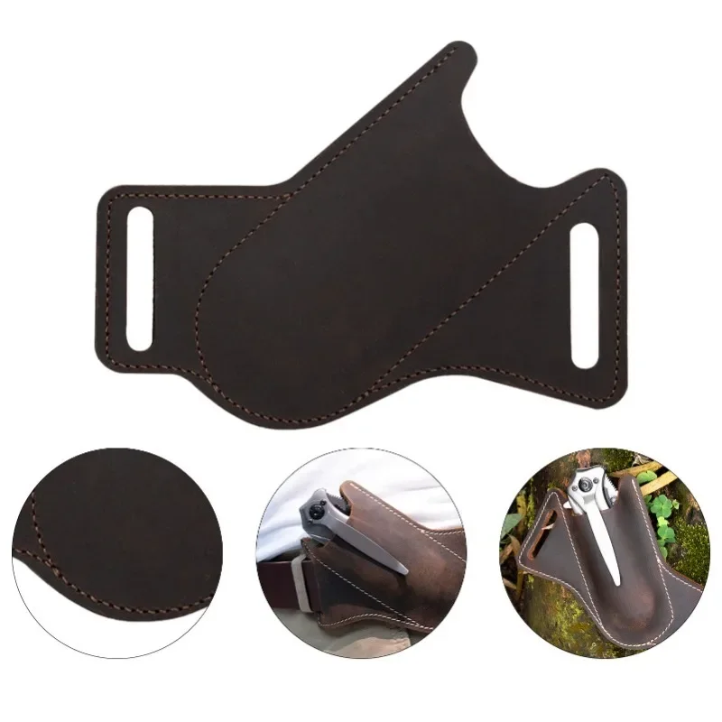Leather Anti-scratch Storage Sheath Folding Flick Knife Waist Belt Clip Holder Pocket Knives Pack Tools for Camping