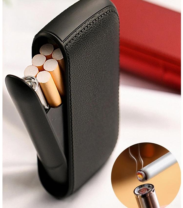 Leather Cigarette Case with USB Tungsten Electronic Lighter Cigarette Case Men's Exquisite Gift Cigarette Tool Leather Cigarette Case with USB Tungsten Electronic Lighter Cigarette Case Men's Exquisite Gift Cigarette Tool
