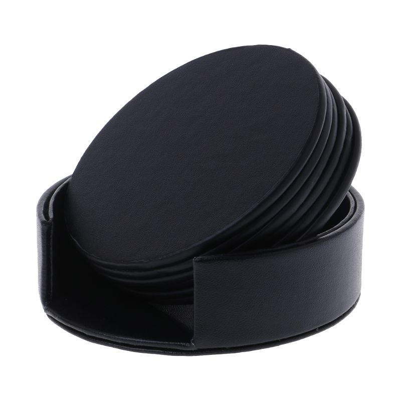 Leather Coaster Set with Holder (6pcs)