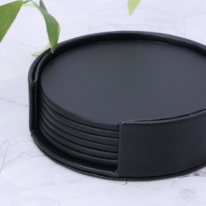 Leather Coaster Set with Holder (6pcs) Leather Coaster Set with Holder (6pcs)