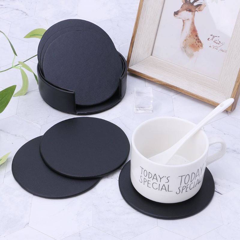 Leather Coaster Set with Holder (6pcs) Leather Coaster Set with Holder (6pcs)
