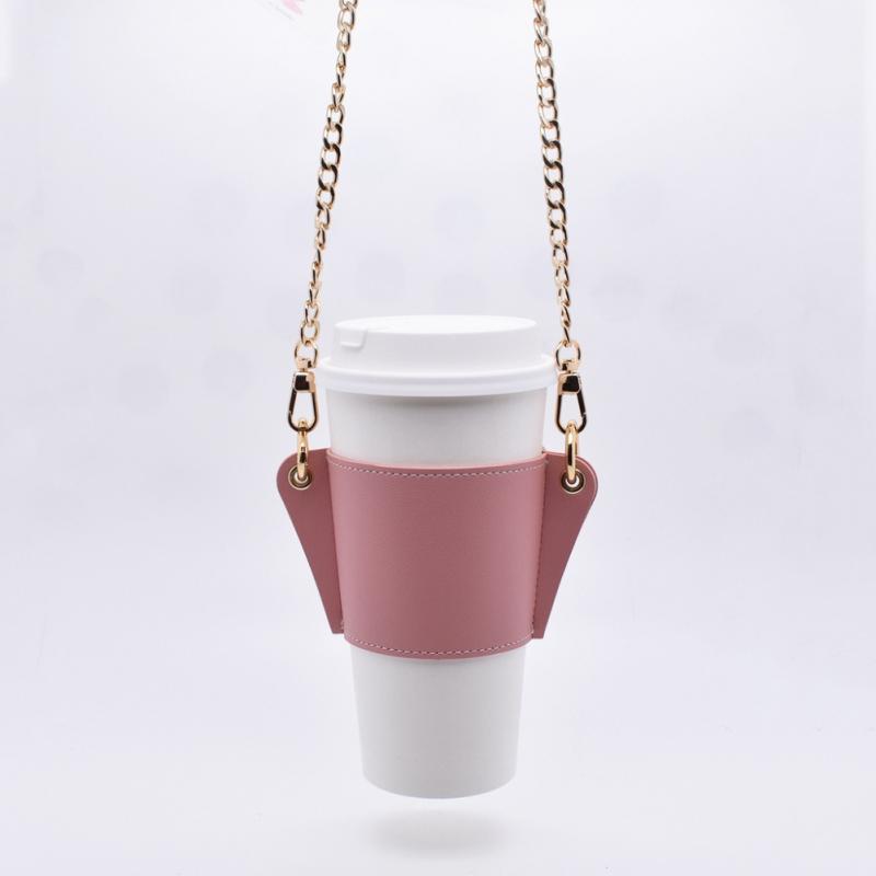 Leather Cup Sleeve with Metal Chain Sling