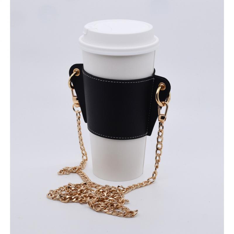 Leather Cup Sleeve with Metal Chain Sling