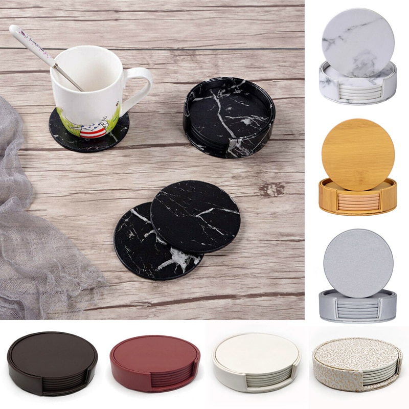Leather Drink Coasters with Holder (6pcs)