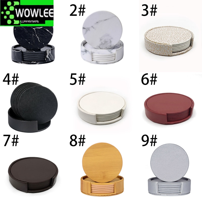 Leather Drink Coasters with Holder (6pcs)
