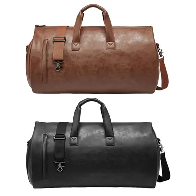 Leather Duffle Bag Adjustable Strap Shoulder Handbag Waterproof Extra Large Weekender Bag with Shoes Compartment for