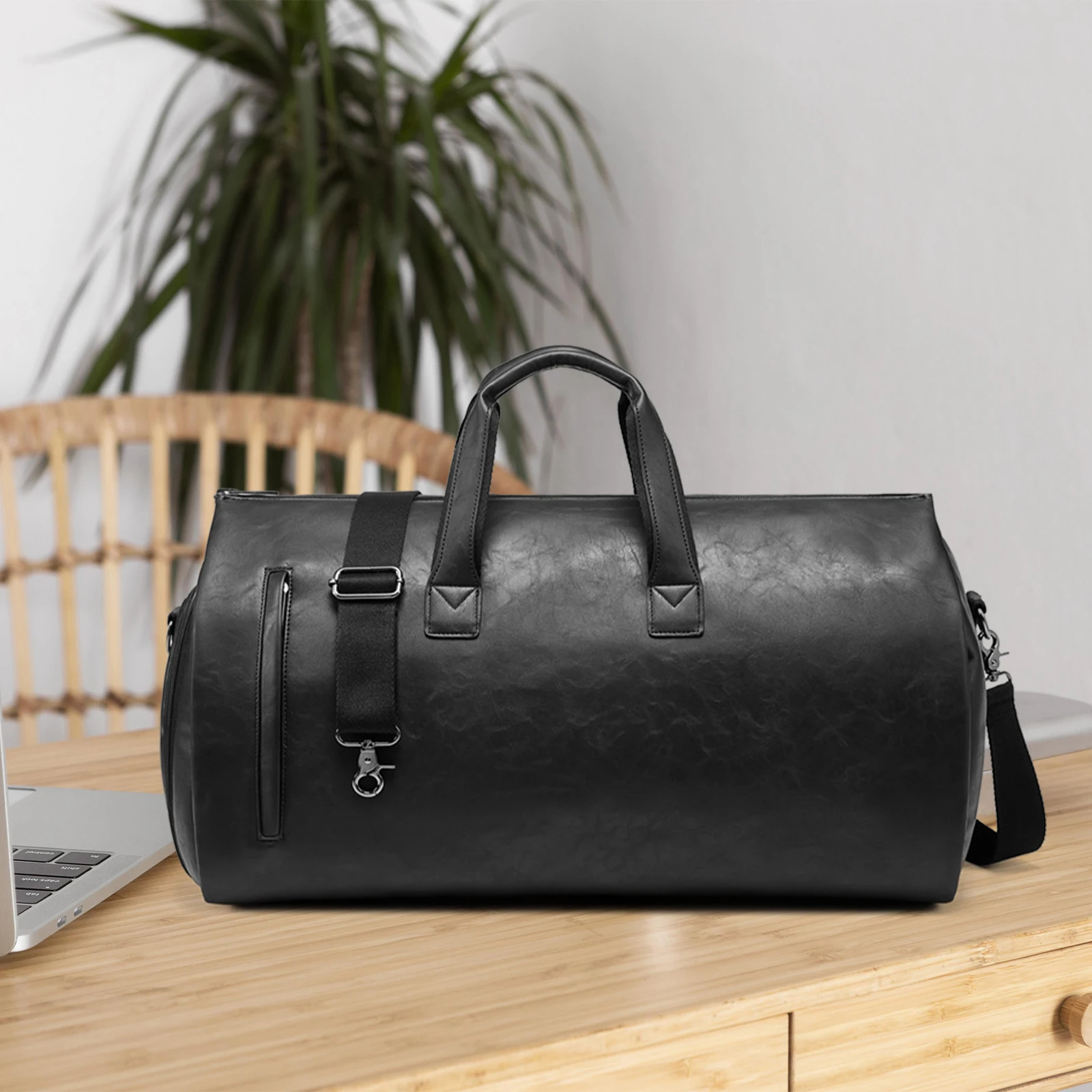 Leather Duffle Bag Adjustable Strap Shoulder Handbag Waterproof Extra Large Weekender Bag with Shoes Compartment for