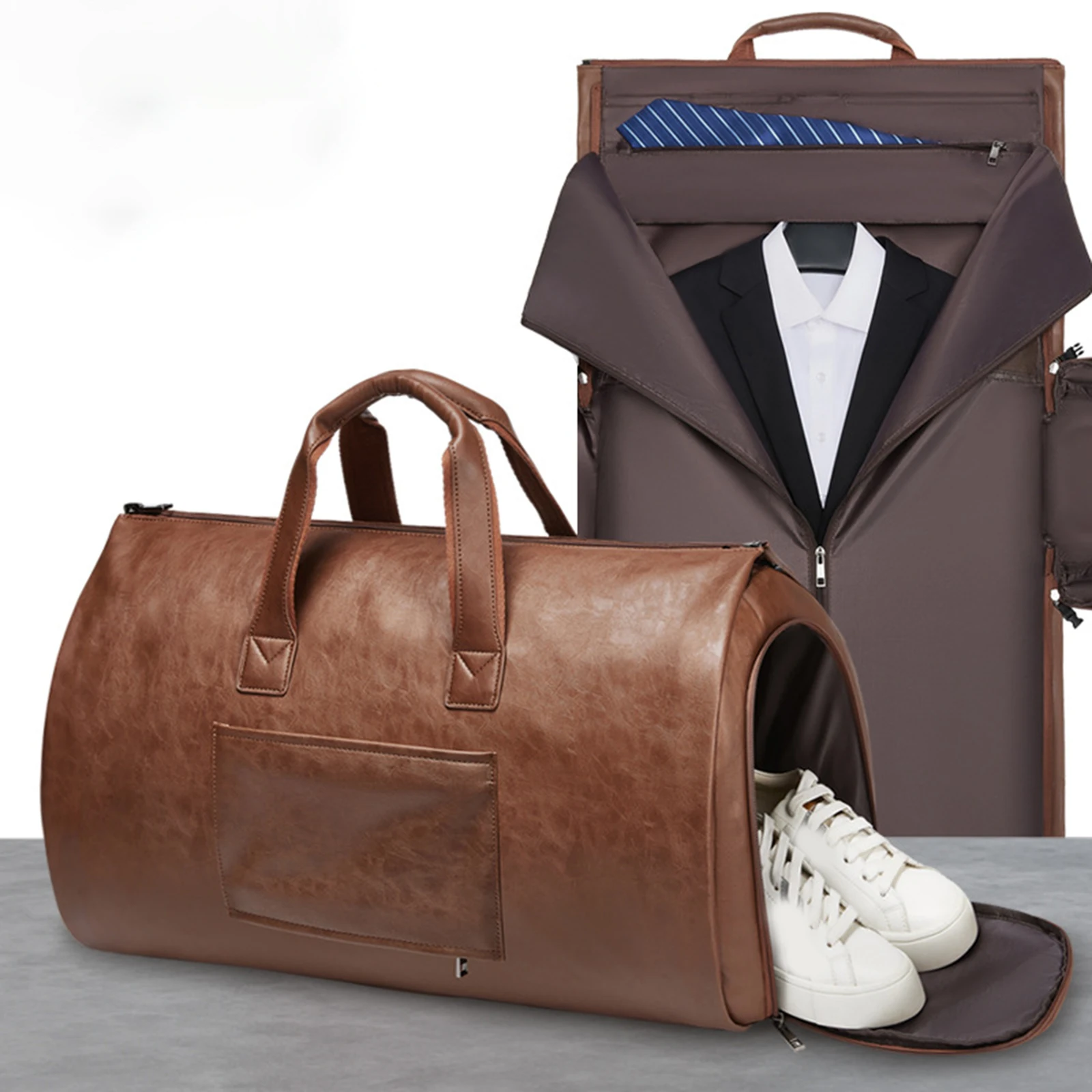 Leather Duffle Bag Adjustable Strap Shoulder Handbag Waterproof Extra Large Weekender Bag with Shoes Compartment for