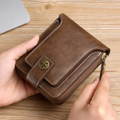 Leather Men's Zipper Wallet Leather Men's Zipper Wallet