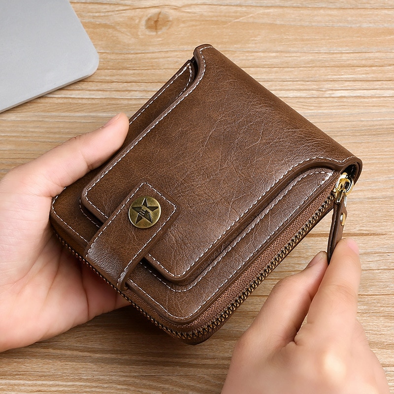 Leather Men's Zipper Wallet Leather Men's Zipper Wallet