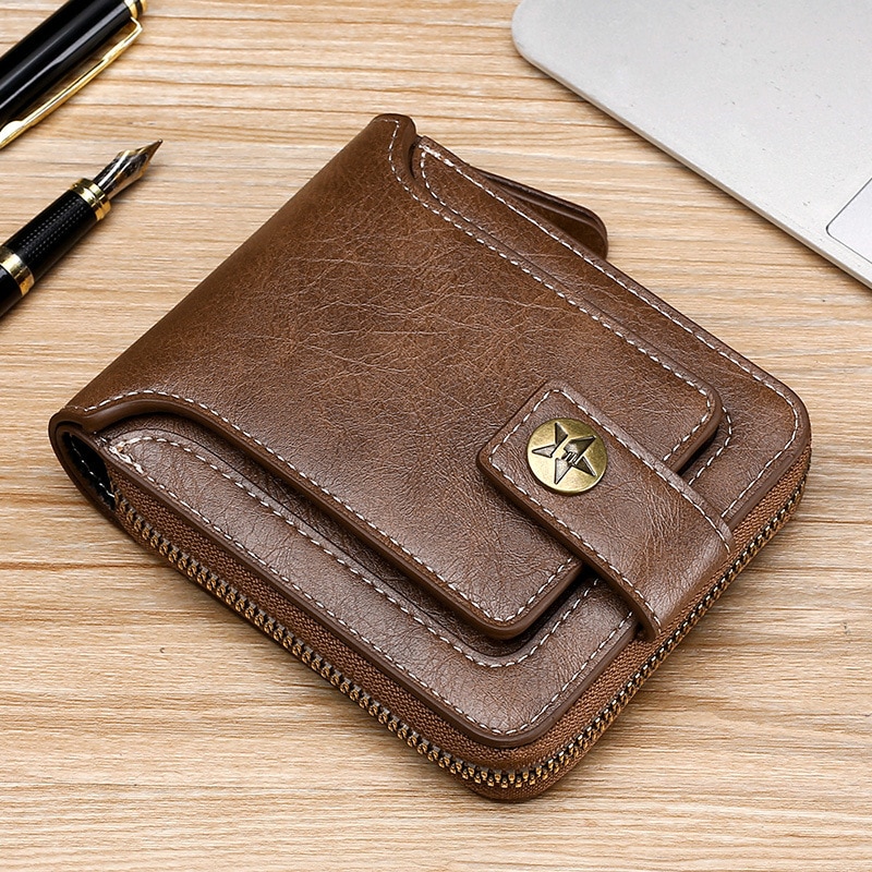 Leather Men's Zipper Wallet Leather Men's Zipper Wallet