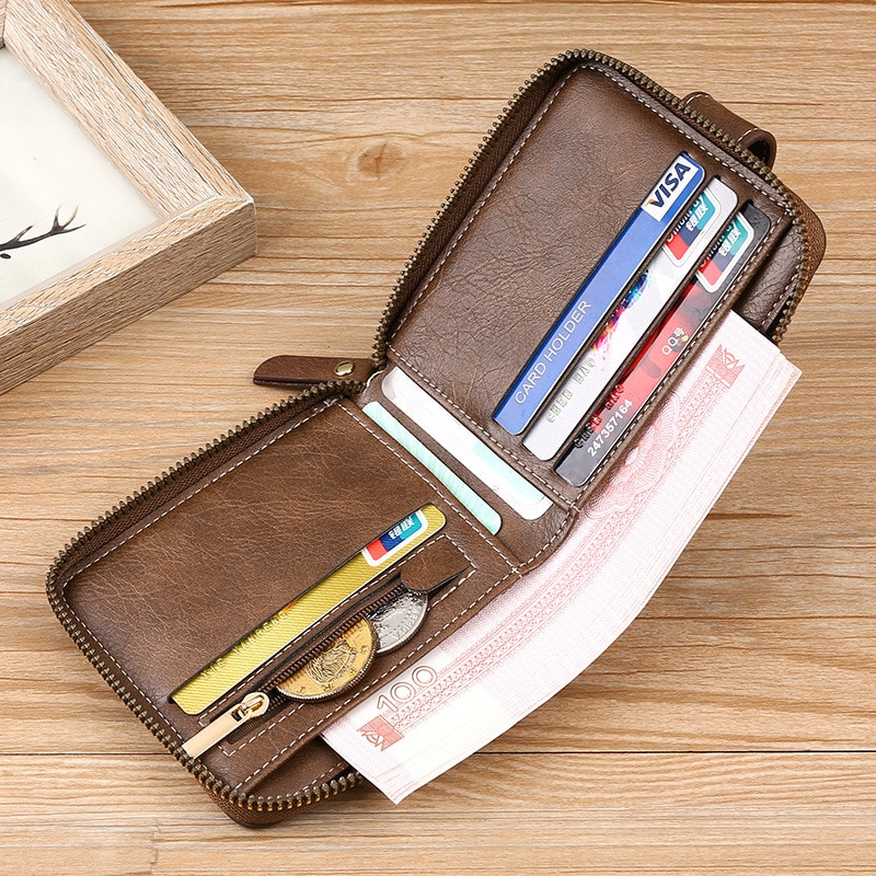 Leather Men's Zipper Wallet Leather Men's Zipper Wallet
