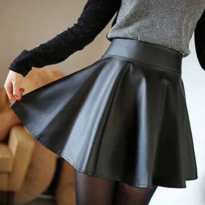 Leather Mini Skirt Pleated A-Line Skirt Leather Mini Skirt Pleated A-Line Skirt