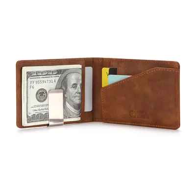 Leather Money Clip Wallet for Men