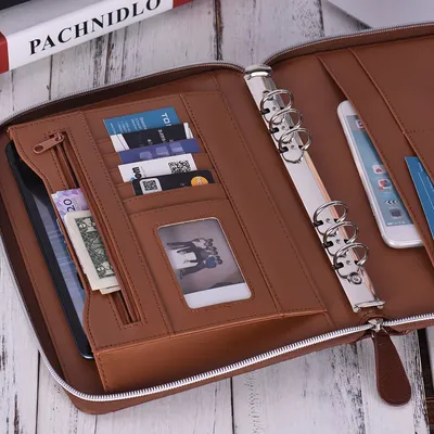 Leather Portfolio with Zipper Closure