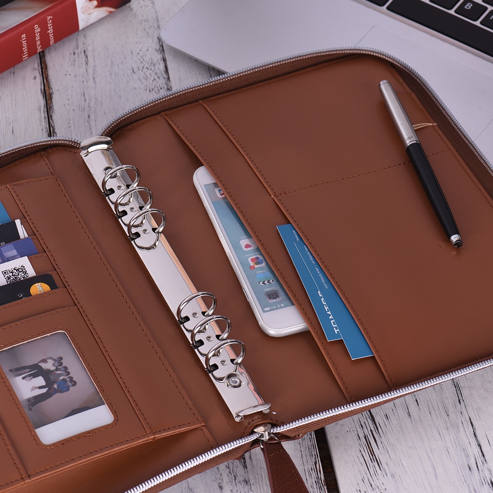 Leather Portfolio with Zipper Closure