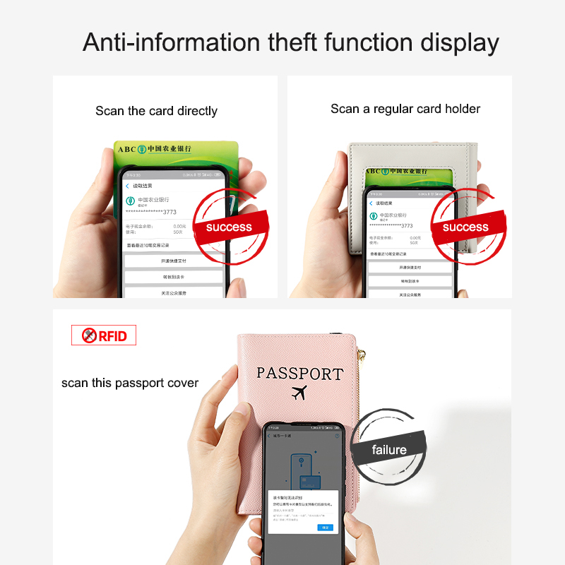 Leather RFID Blocking Passport Holder with Zipper