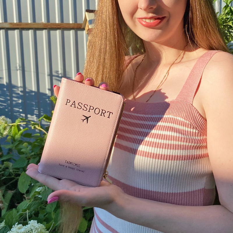 Leather RFID Blocking Passport Holder with Zipper