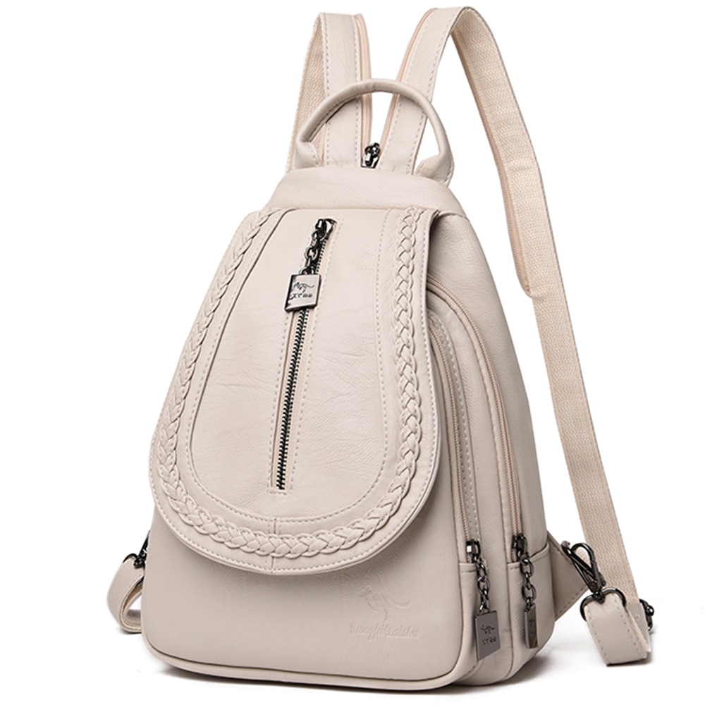 Leather Rucksack for Women with Zipper Pocket